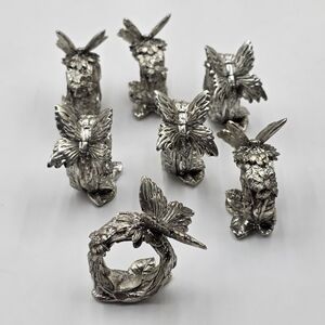 Vtg Silver Resin Butterfly Napkin Ring Hokder Set Of 7